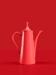 Monochrome Vintage teapot jug, retro kitchen appliance front view, 3d rendering