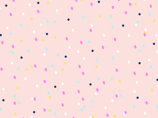 Cute colorful  polka dot vector pattern.  Multi-colored dots on a pink background.  