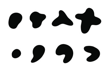 Organic random shapes. Organic nature irregular spot, stone or black blobs. Abstract pebble silhouettes, blotch and inkblot. Simple liquid splodge elements water forms. Stock vector minimal bubble.