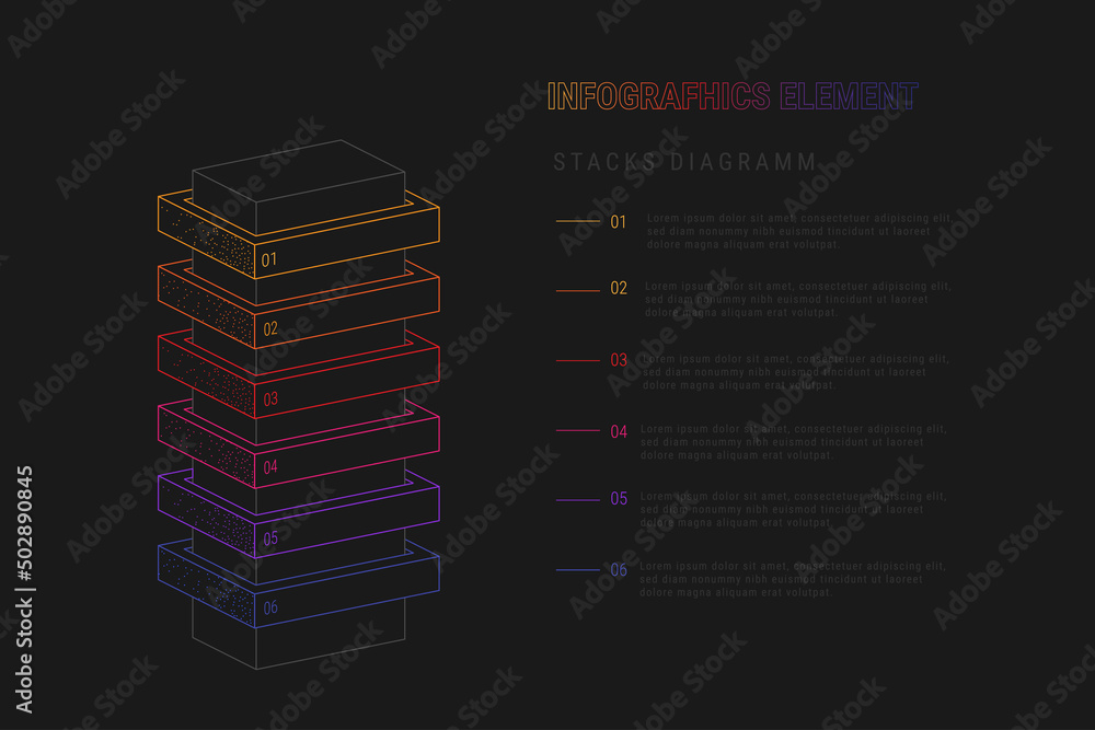 Aufkleber Infographic element in the form of a tower or stack with multicolored positions in a linear style. Vector stock illustration