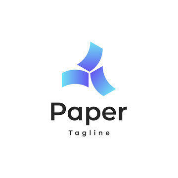 Rotating Three Paper Logo With Blue Gradient Color Style 