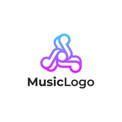 music gradient colorful line outline logo design template. triple note music logo