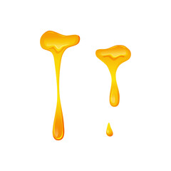 Lemon jelly or honey drops. Flowing yellow viscous liquid. Vector illustration on a white isolated background.