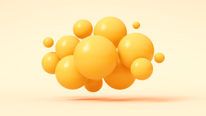 Abstraction illustration. Yellow shiny balls fly on a pink background. 3d render illustration. Illustration for advertising.