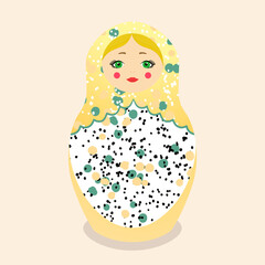 Russian Matryoshka. Traditional Russian folklore dolls with big eyes and lips. Babushka doll with hohloma, traditional painted floral pattern. Hand drawn vector illustration