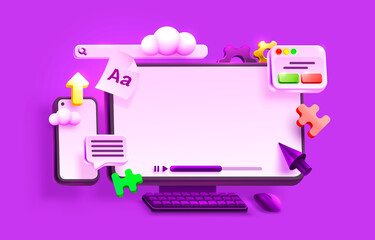 Webpage app software, chat internet, web site banner design. Vector