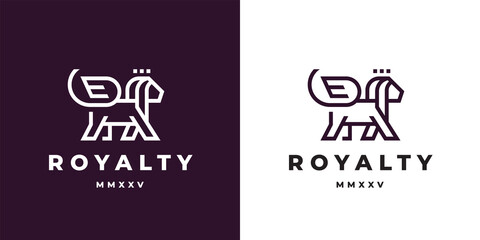 Premium lion logo design. Royal brand symbol. Minimal luxury animal line icon. Corporate brand identity sign. Vector illustration. © JoelMasson