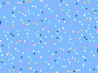 Cute colorful  polka dot vector pattern.  Multi-colored dots on a blue background. 