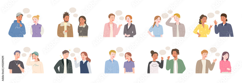 Wall mural two people are talking. two person set collection. flat design style vector illustration.