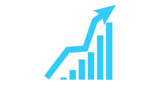 Animated financial growth chart with trend line graph. blue growth bar chart of economy. Vector illustration isolated on white background.