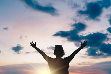 Woman travel around the world with summer beach freedom and relax life.