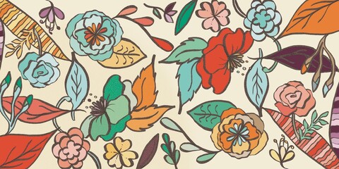 Pattern with abstract  flowers - 502895822
