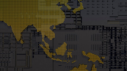 3d technology world map background. Digital globe network data concept. Business, future, internet idea. 