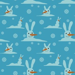 Winter seamless snowman rabbit pattern for fabrics and packaging and gifts and cards and kids and wrapping paper