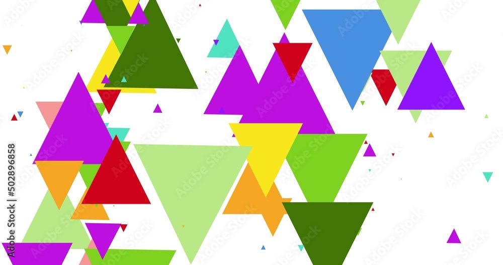 Poster digital composite image of colorful triangles on white background