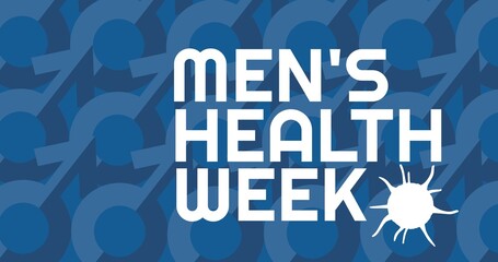 Men's health week text and virus over male symbol background