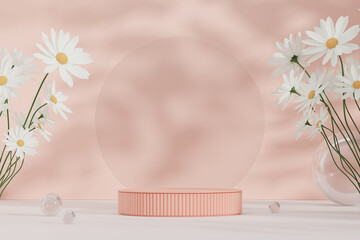 3D rendering image illustration of empty space podium display for product mockup natural background