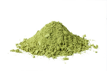 Heap of matcha green tea powder on white background - obrazy, fototapety, plakaty