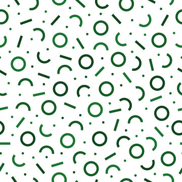 White Seamless Pattern With Green Memphis Design