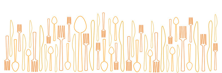 Spoon Fork Knife Outlines Horizontal Yellow Orange Brown Background
