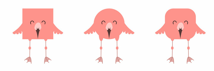 A set of animals of square and round shape. Vector illustration of a flamingo in a flat style