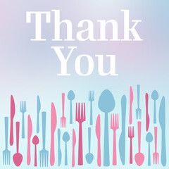 Thank You Pink Blue Gradient Spoon Fork Knife Text Square 