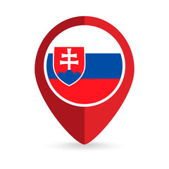 Obraz premium Map pointer with contry Slovakia. Slovakia flag. Vector illustration.