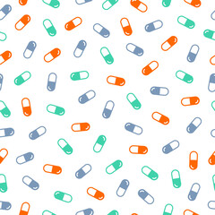 White seamless pattern with colorful pills.
