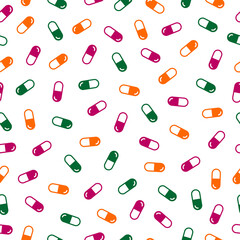 White seamless pattern with colorful pills.