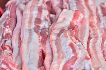 Fresh streaky pork in market