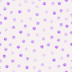 Fototapeta na wymiar Seamless pattern with purple dog paws. Cute and childish design for fabric, textile, wallpaper, bedding, swaddles toys or gender-neutral apparel.