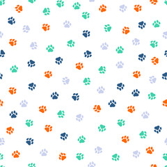 Seamless pattern with dog paws. Cute and childish design for fabric, textile, wallpaper, bedding, swaddles toys or gender-neutral apparel.