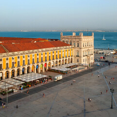 view of commerce square and  the port Tage river in Lisbon, Portugal
