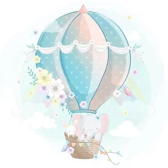  Cute elephant flying with air balloon illustration © MagicalPlanet