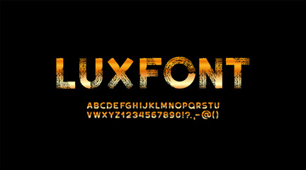 Rough golden texture alphabet, grunge brush font