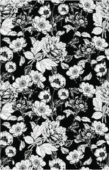 floral flowers woodcut vector seamless pattern vintage print