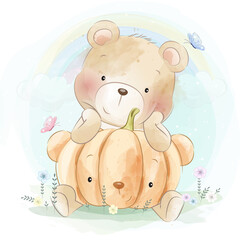 Obraz na płótnie Canvas Cute bear with floral illustration