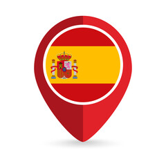 Map pointer with contry Spain. Spain flag. Vector illustration.