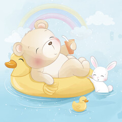 Obraz na płótnie Canvas Cute bear with bunny illustration