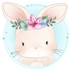 Cute bunny with floral illustration