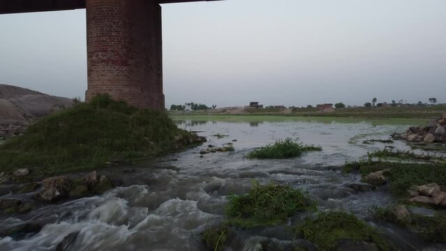 Beautiful aerial landscape at Kala Shah Kako Factory Industrial area of Punjab Pakistan at Sunset Time, drone's footage