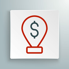 Line Cash location pin icon isolated on white background. Pointer and dollar symbol. Money location. Business and investment concept. Colorful outline concept. Vector