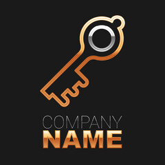 Line Old magic key icon isolated on black background. Colorful outline concept. Vector