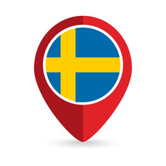Map pointer with contry Sweden. Sweden flag. Vector illustration.