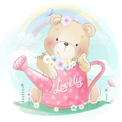 Cute bear with floral illustration