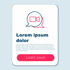 Line Video chat conference icon isolated on grey background. Online meeting work form home. Remote project management. Colorful outline concept. Vector