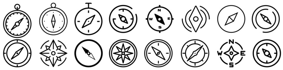 Black compas icons vector set on white background. adventure illustration sign collection. © Denys