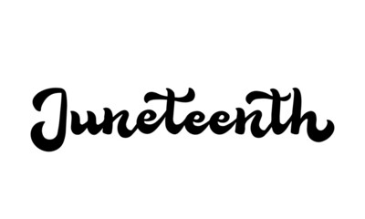 Juneteenth calligraphy lettering isolated on white. African American holiday on June 19. Vector template for typography poster, banner, sticker, postcard, etc