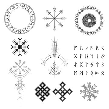Scandinavian viking symbols set