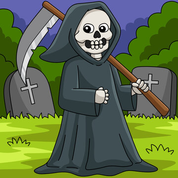 Grim Reaper Halloween Colored Cartoon Illustration